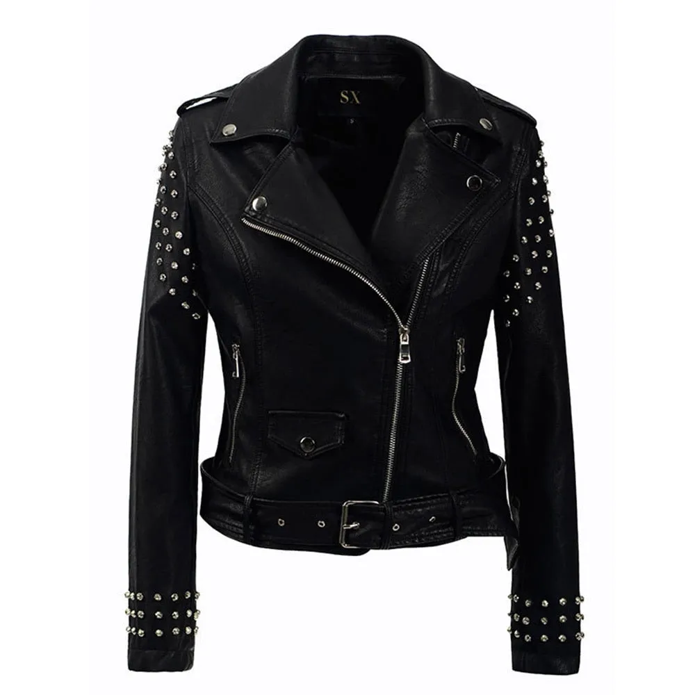 Gothic Punk Rivet Biker PU Faux Leather Jacket