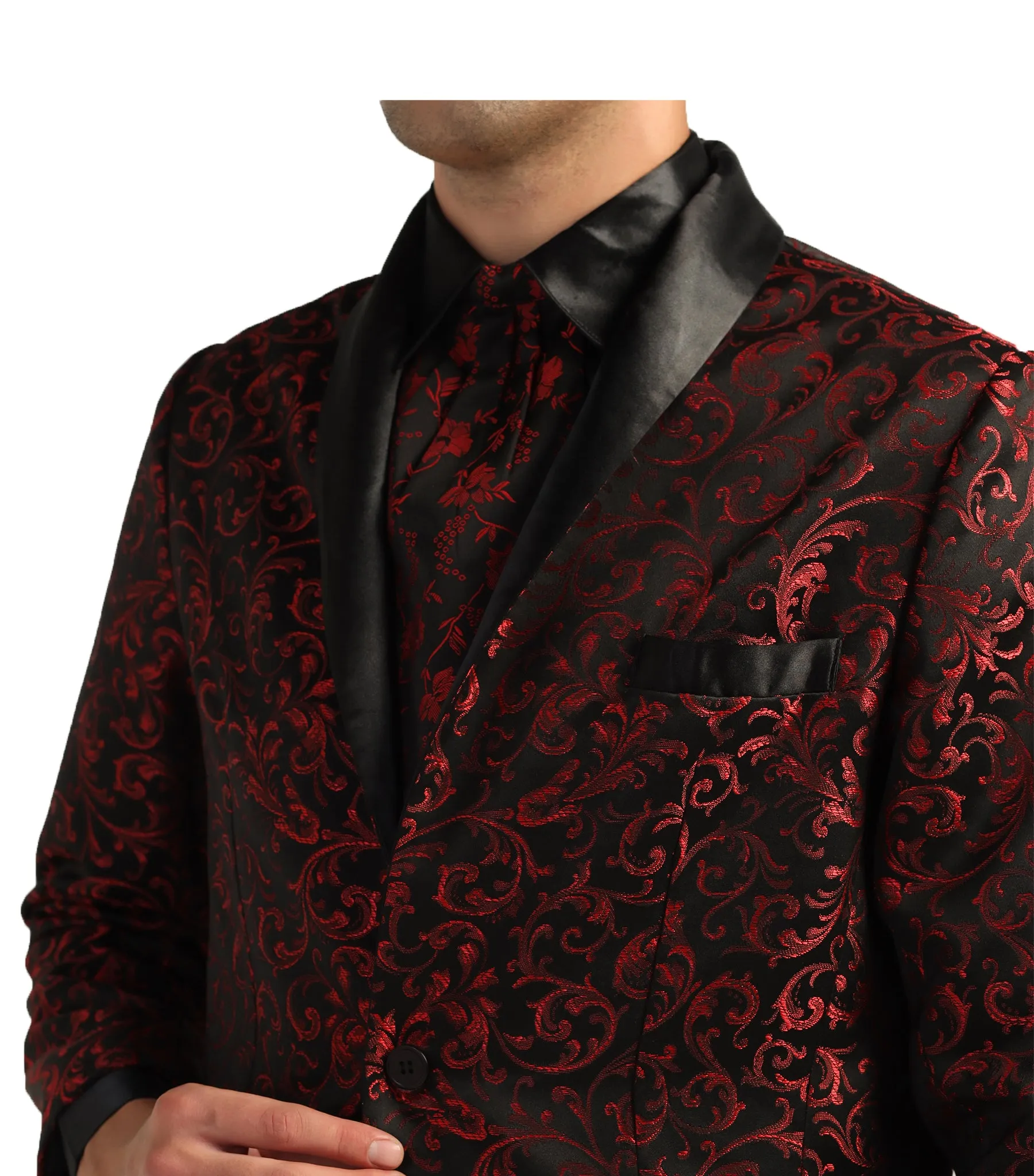 Gothic Red Black Brocade Coat