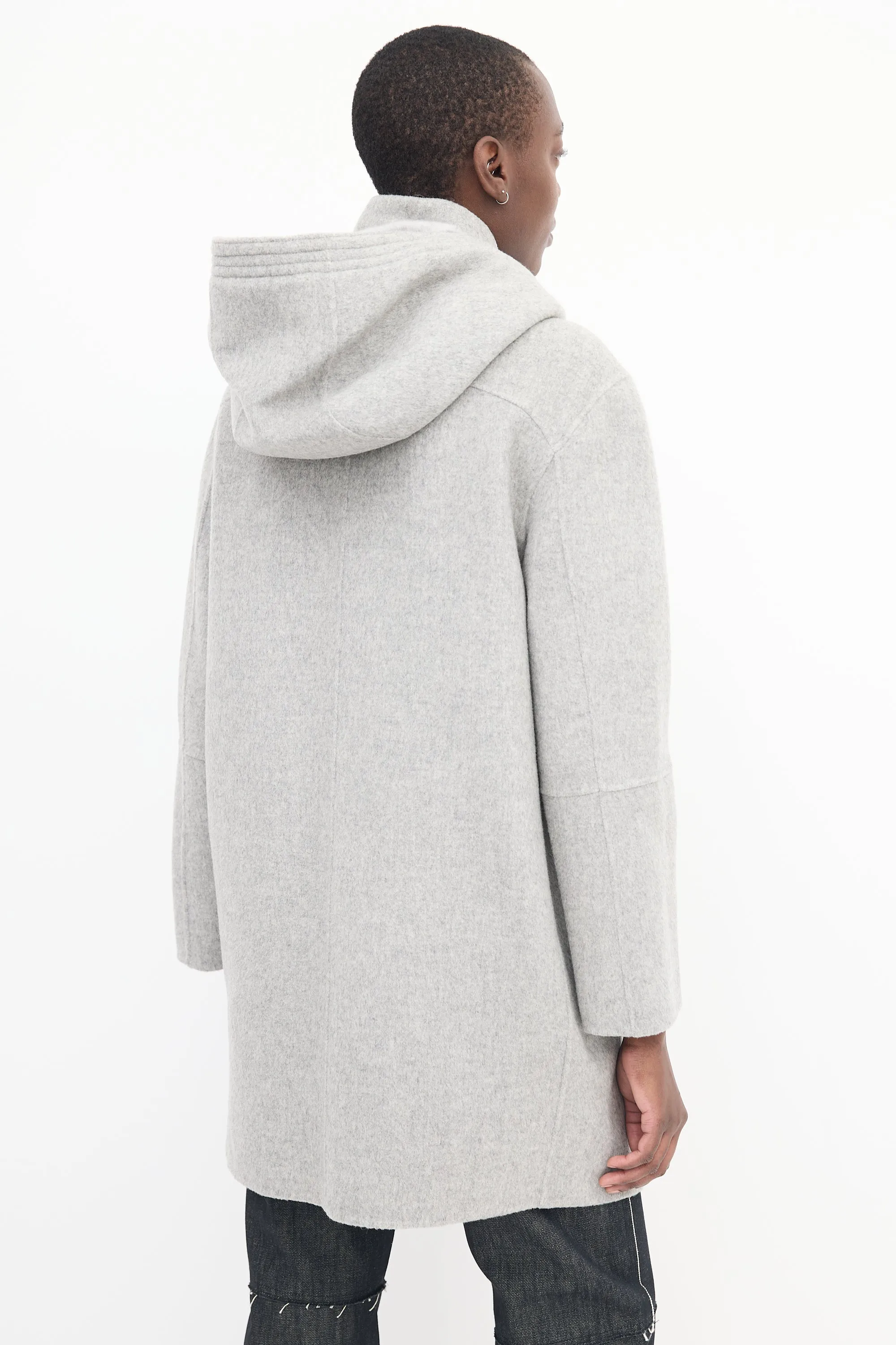 Grey Wool Zip Hooded Coat