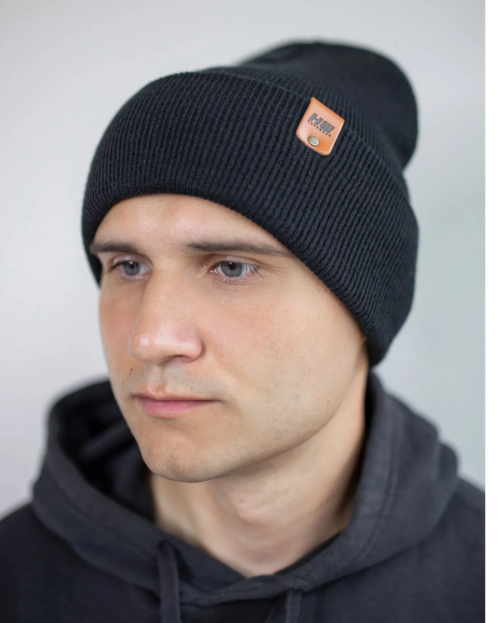 HAAKWEAR Knit Cuffed Beanie - Charcoal Black, Made in USA