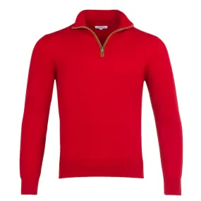 Half Zip With Leather Trim in Papavero Red