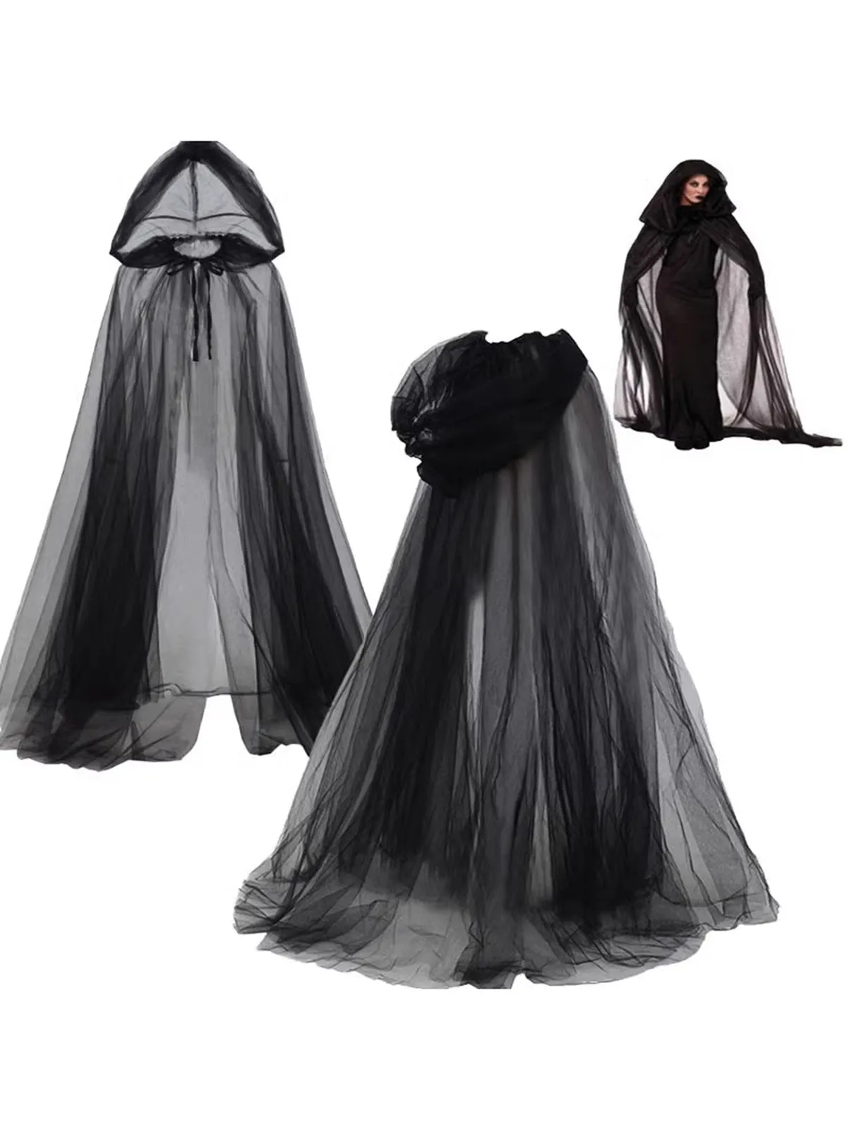 Halloween Latest Gothic Tulle Hooded Cape Cloak