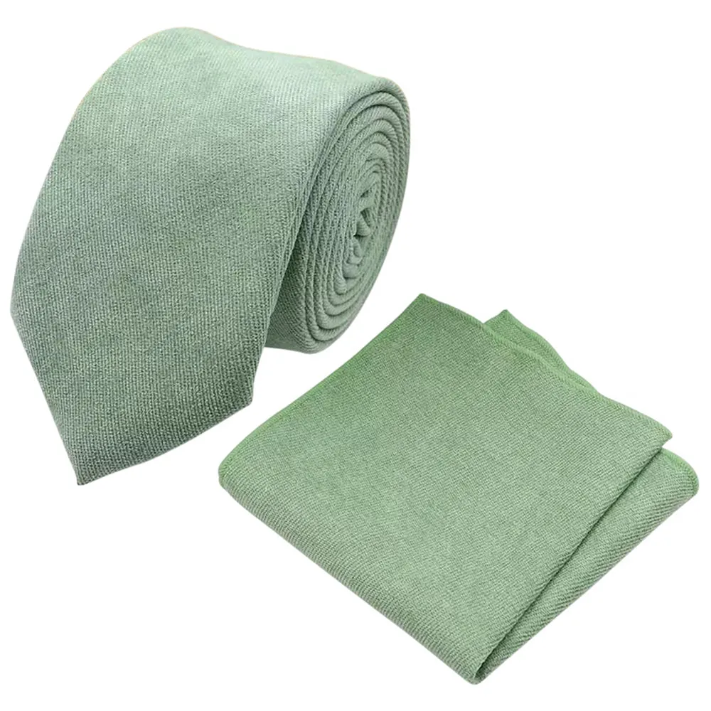 Harrison Sage Green Cotton Tie, Pocket Square and Eucalyptus Braces Set