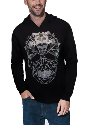 Heads or Tails Men's Bling Rhinestone Geometric 3D Skull Midweight Pullover Hoodie