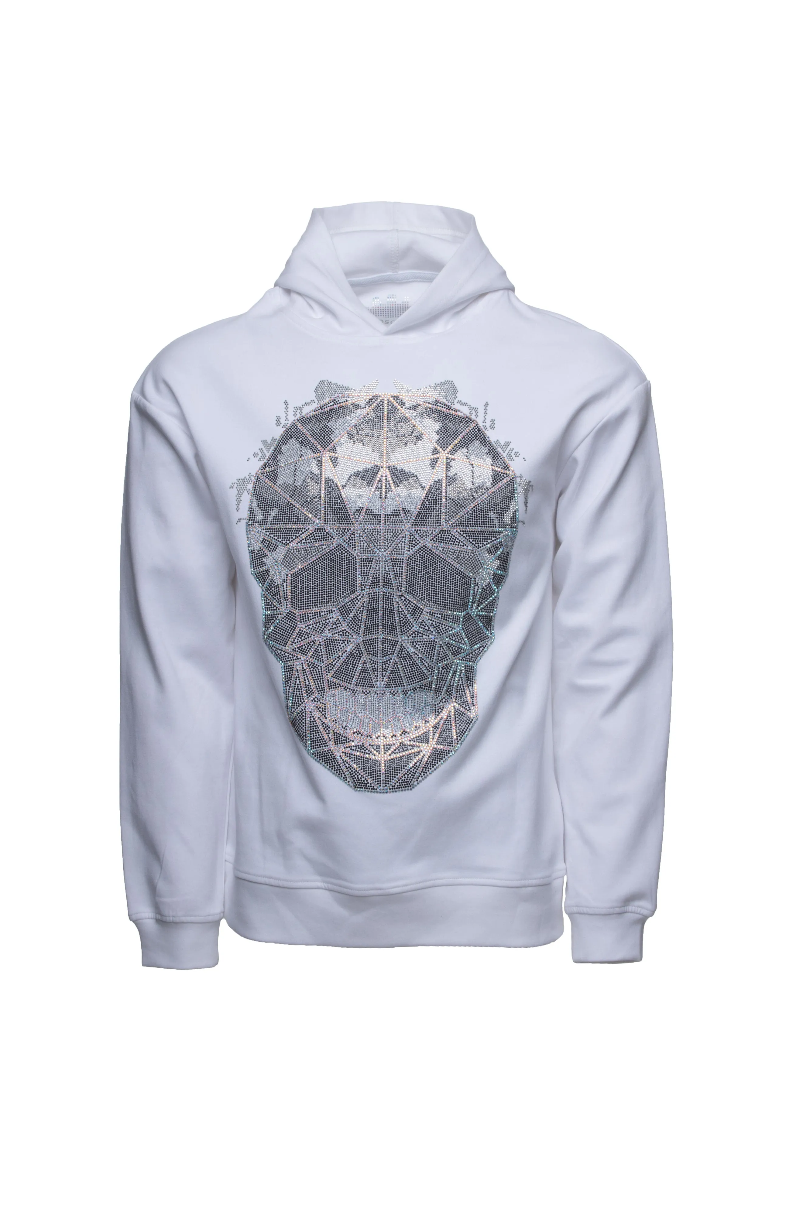 Heads or Tails Men's Bling Rhinestone Geometric 3D Skull Midweight Pullover Hoodie