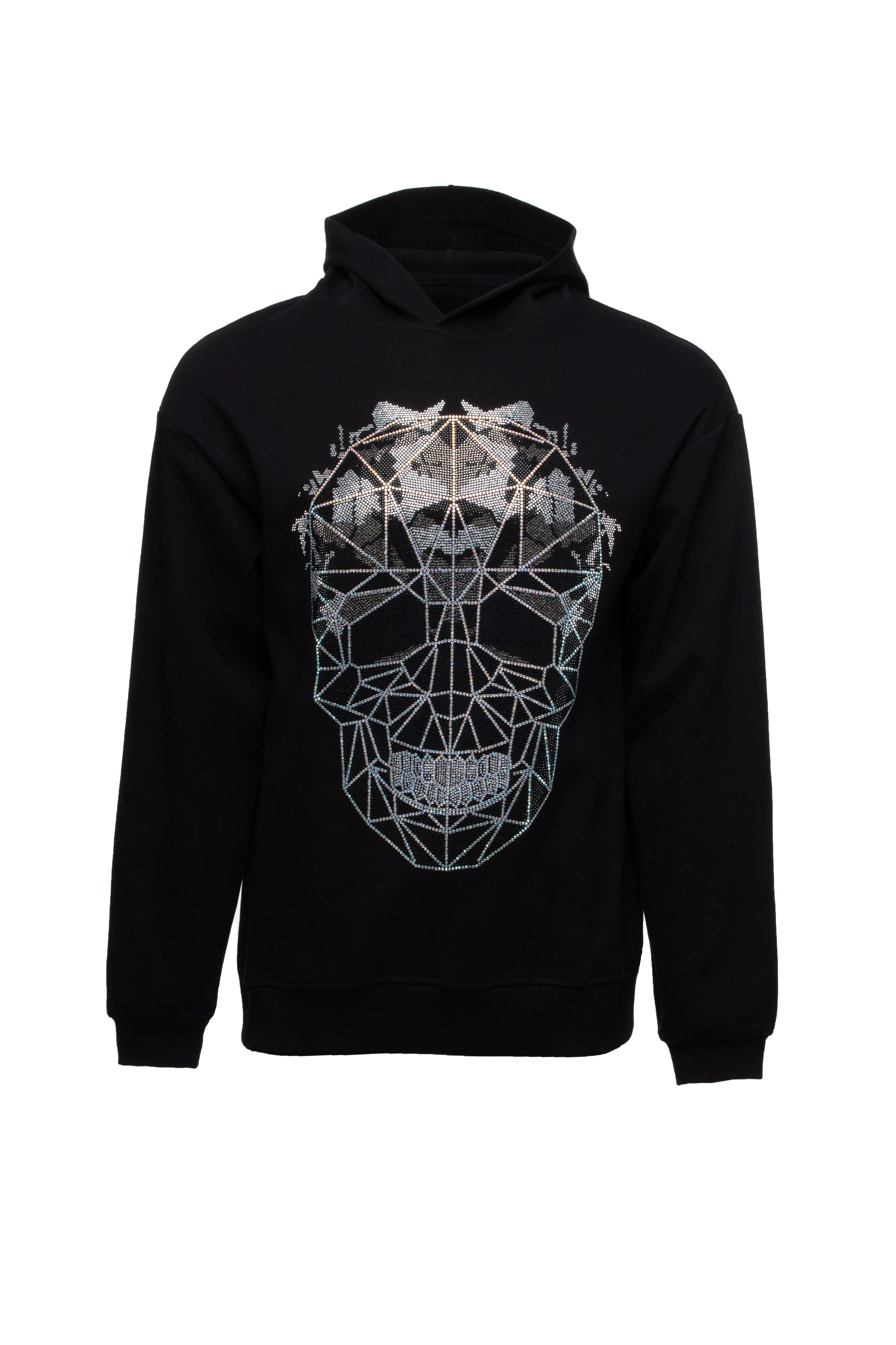 Heads or Tails Men's Bling Rhinestone Geometric 3D Skull Midweight Pullover Hoodie