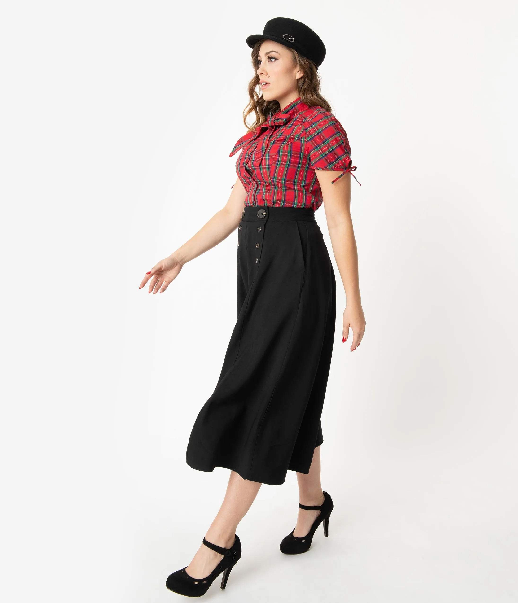 Hell Bunny 1950s Style Black High Waist Nautical Murphy Culottes