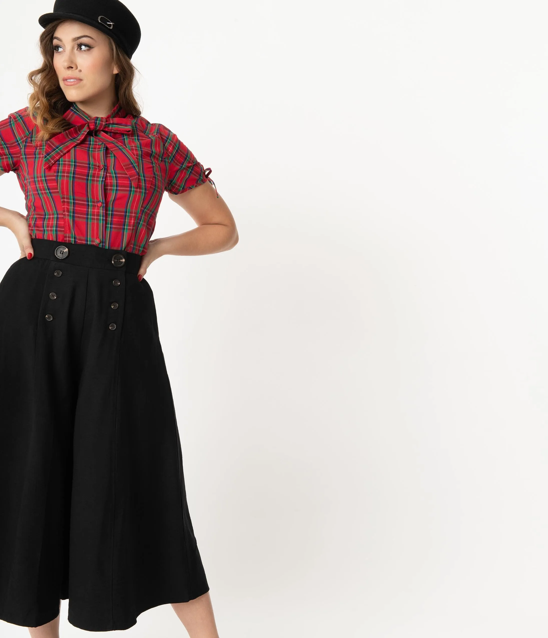 Hell Bunny 1950s Style Black High Waist Nautical Murphy Culottes