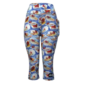 High Waist Funky 3/4 Leggings - SPCA EL Surfer Dogs