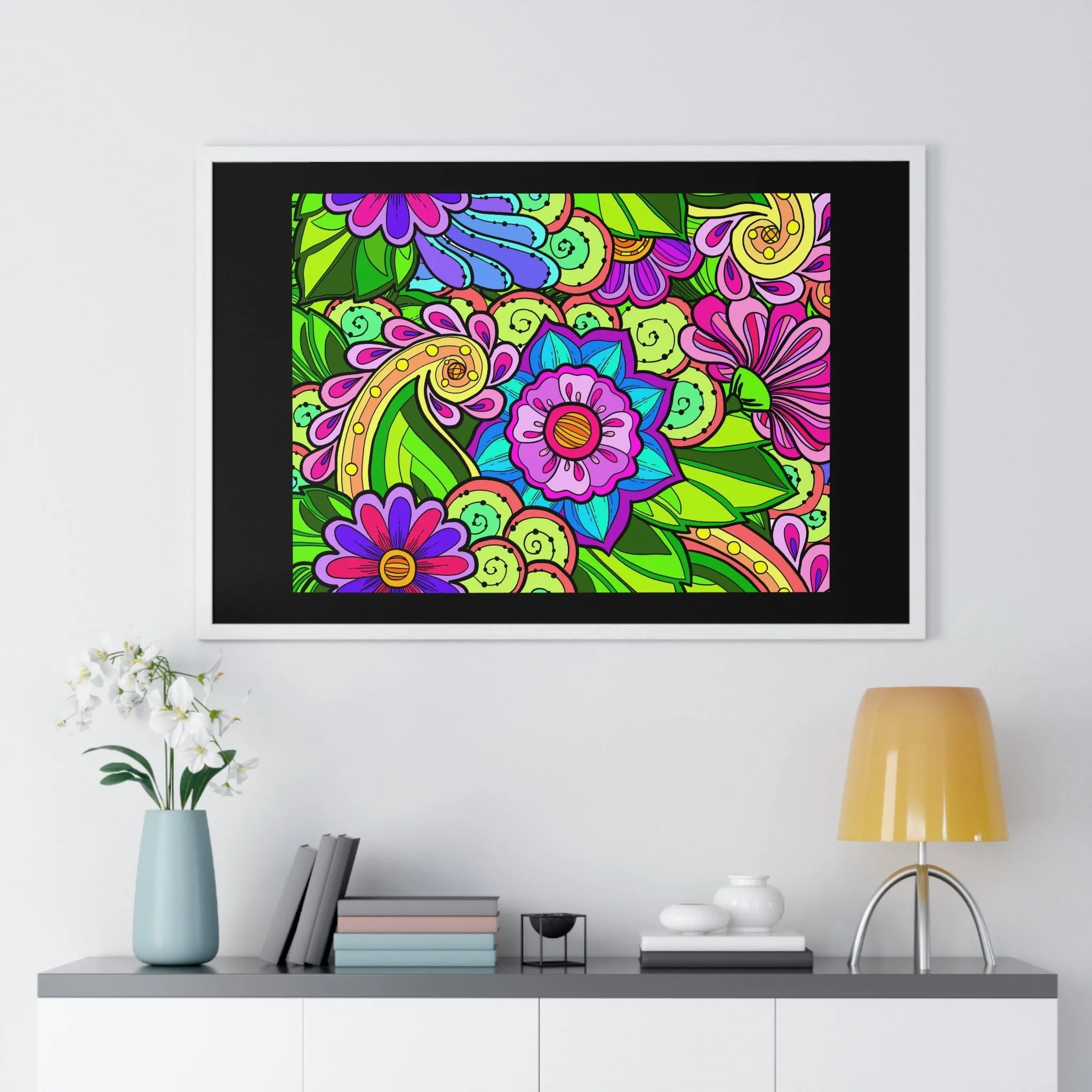 Horizontal Framed Poster - Flower Doodle 36"x24"