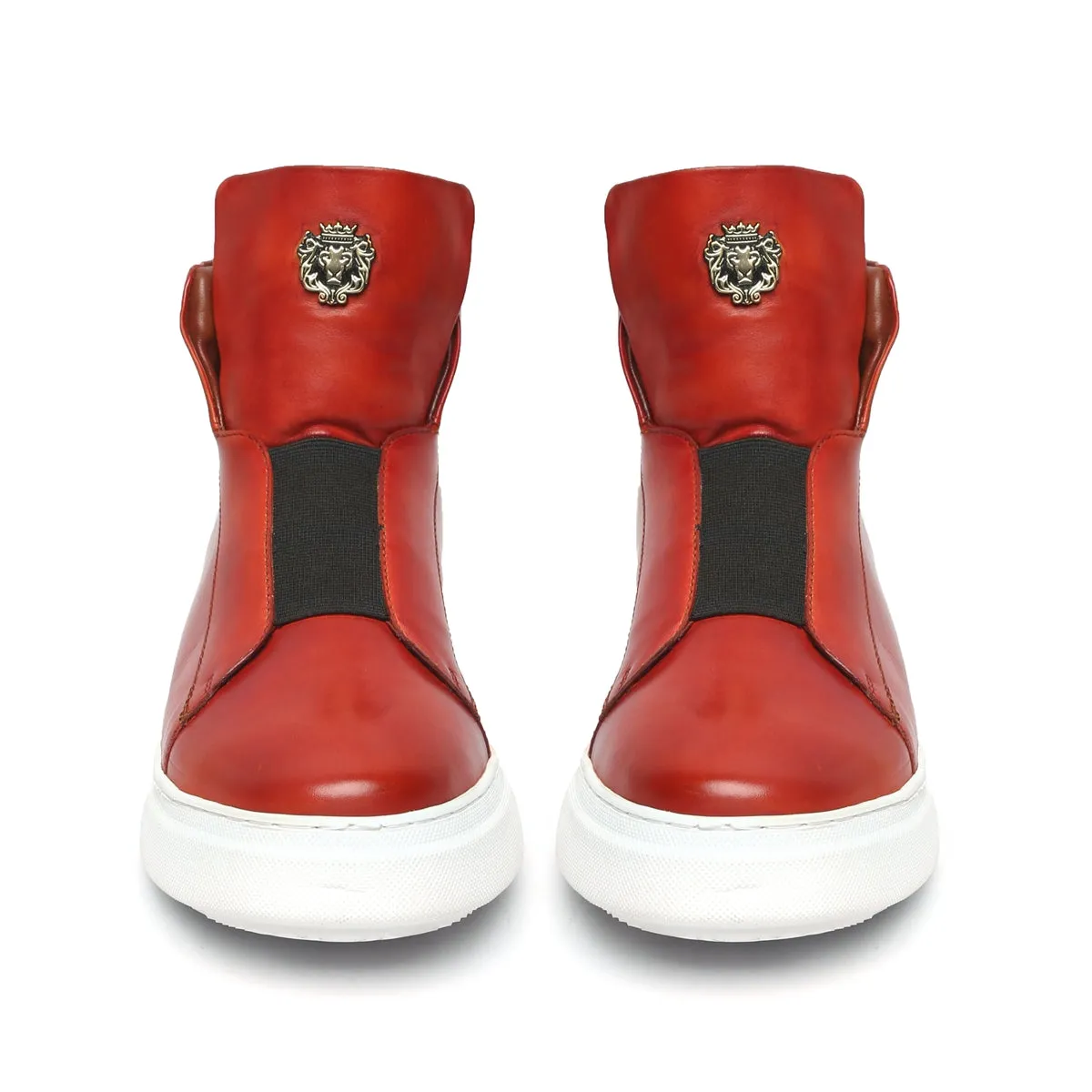 Hot Red Color Mid-Top Sneakers in Stretchable Closure by Brune & Bareskin