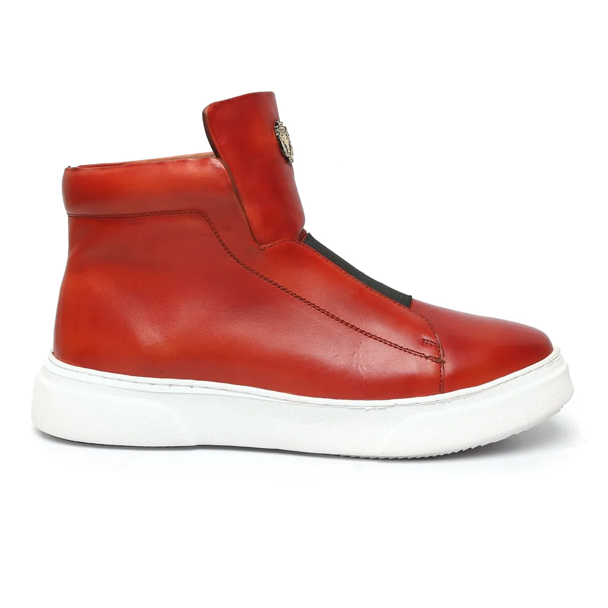 Hot Red Color Mid-Top Sneakers in Stretchable Closure by Brune & Bareskin