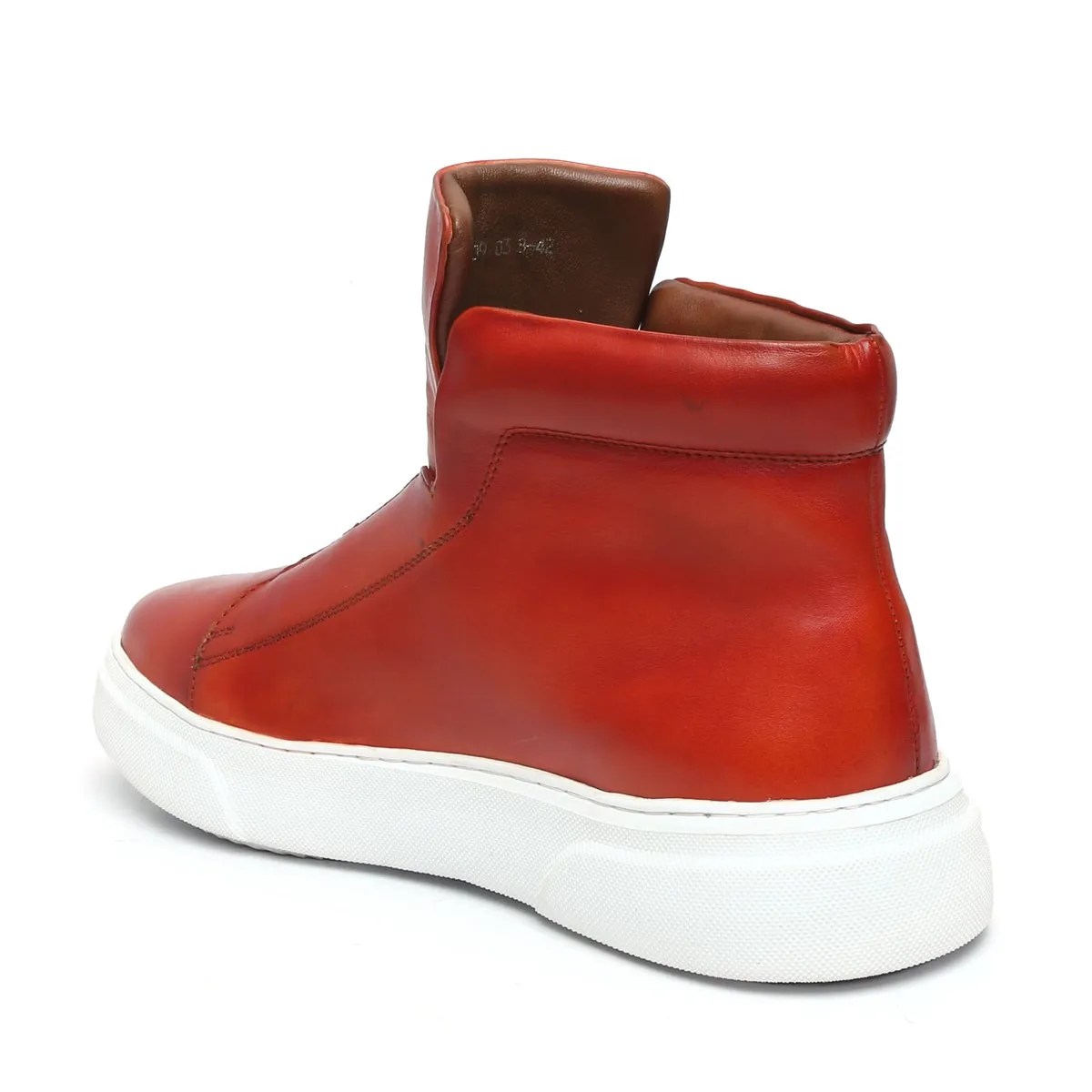 Hot Red Color Mid-Top Sneakers in Stretchable Closure by Brune & Bareskin