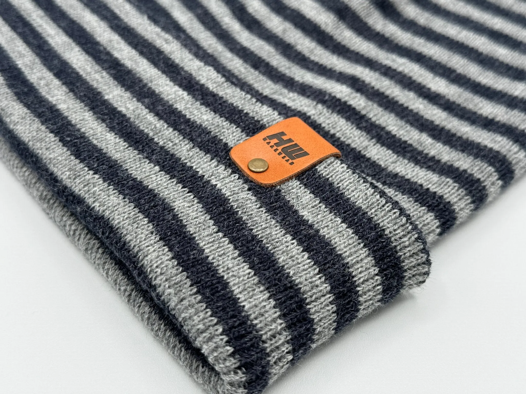 HW6064 HAAKWEAR Traditional RORO Cuffed Beanie - Gray/Blue, Made in USA