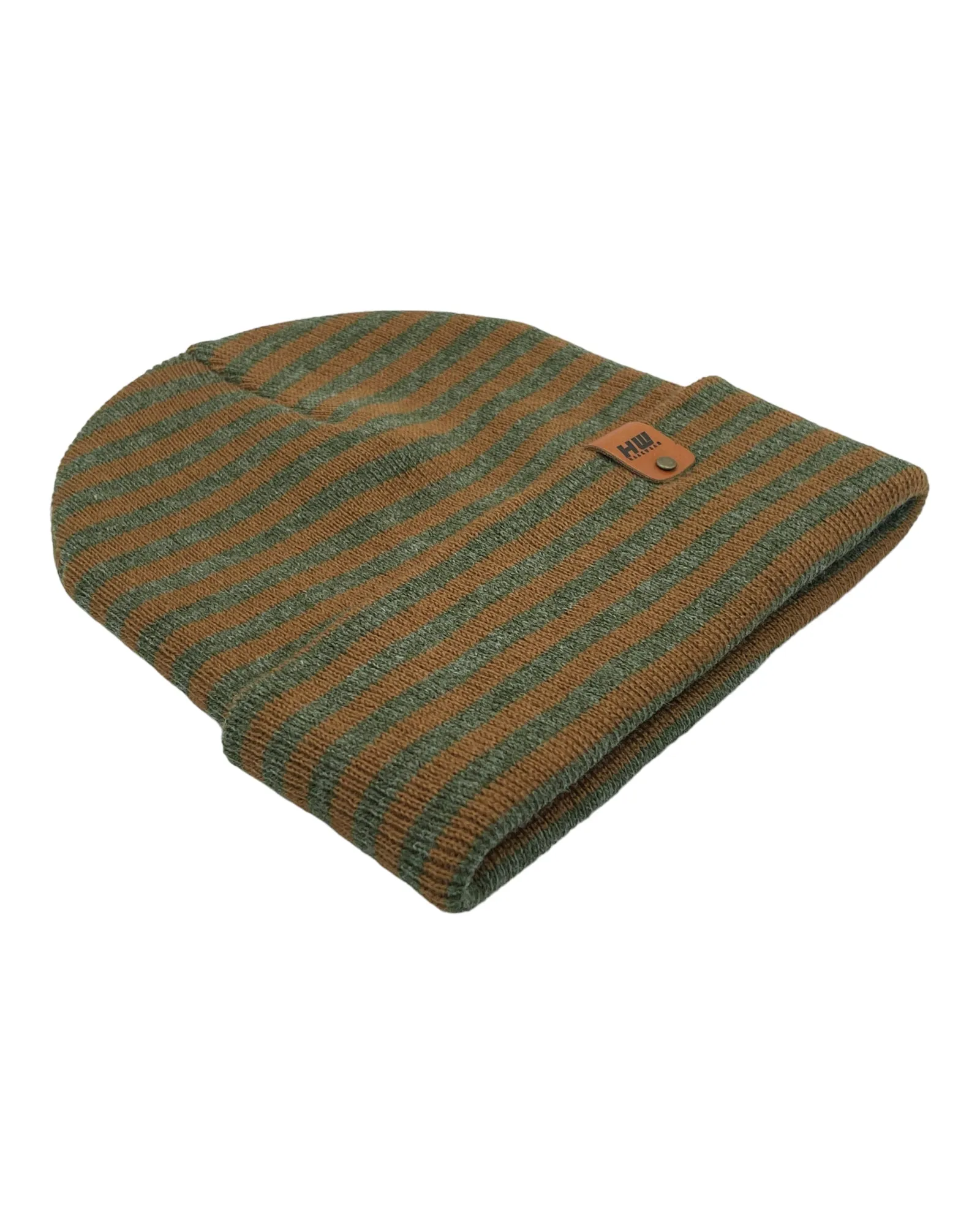 HW6064 HAAKWEAR Traditional RORO Cuffed Beanie - Green/Brown, Made in USA