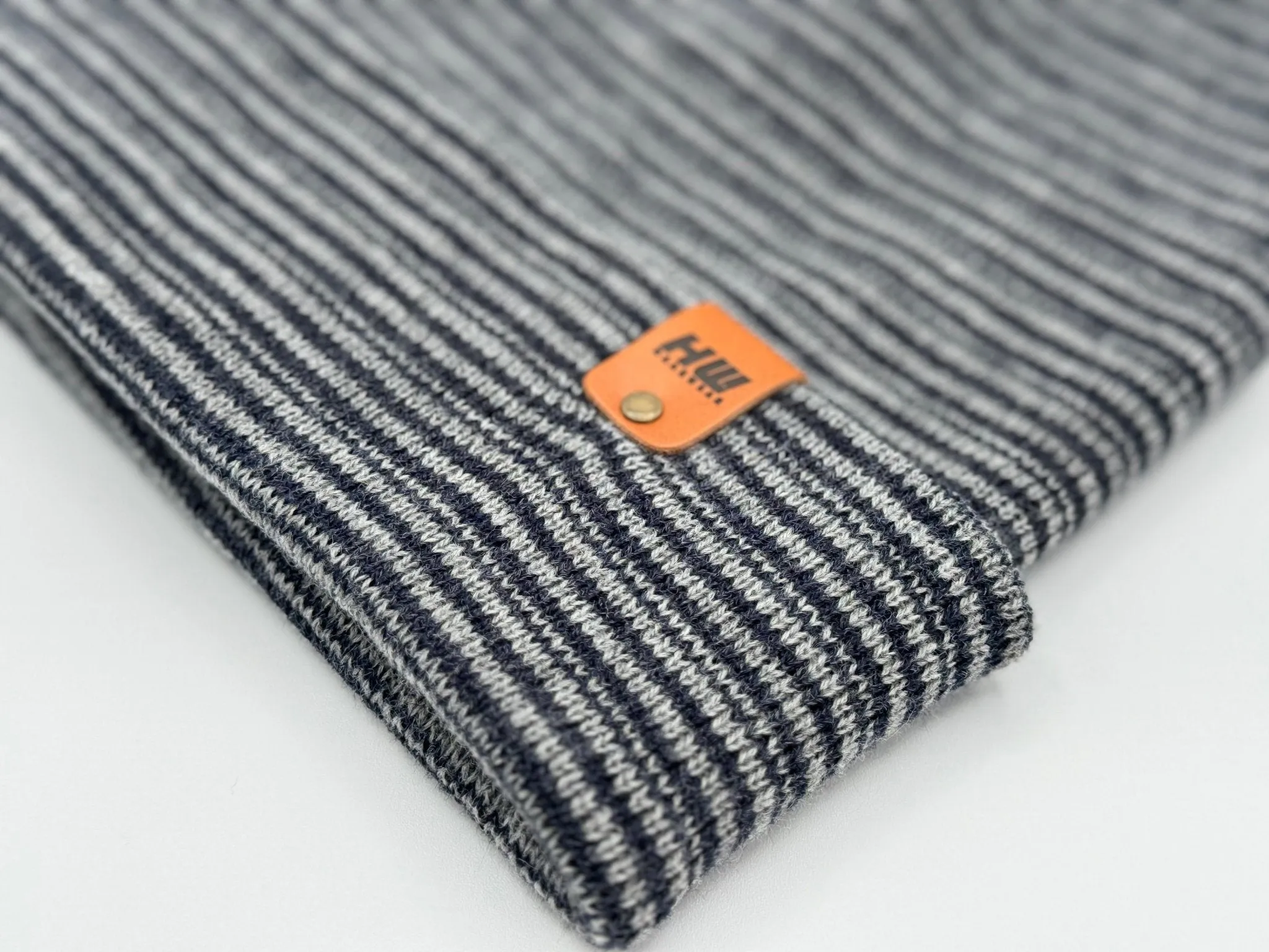 HW6088 HAAKWEAR Traditional Contrast Cuffed Beanie - Gray/Blue, Made in USA