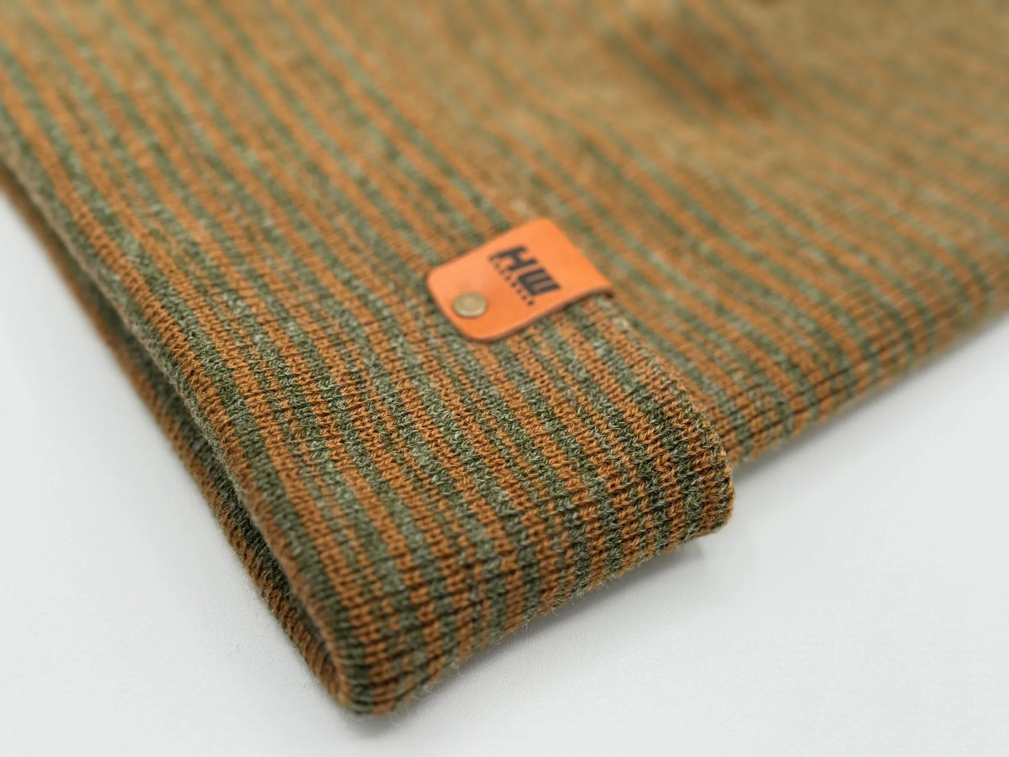 HW6088 HAAKWEAR Traditional Contrast Cuffed Beanie - Green/Brown, Made in USA