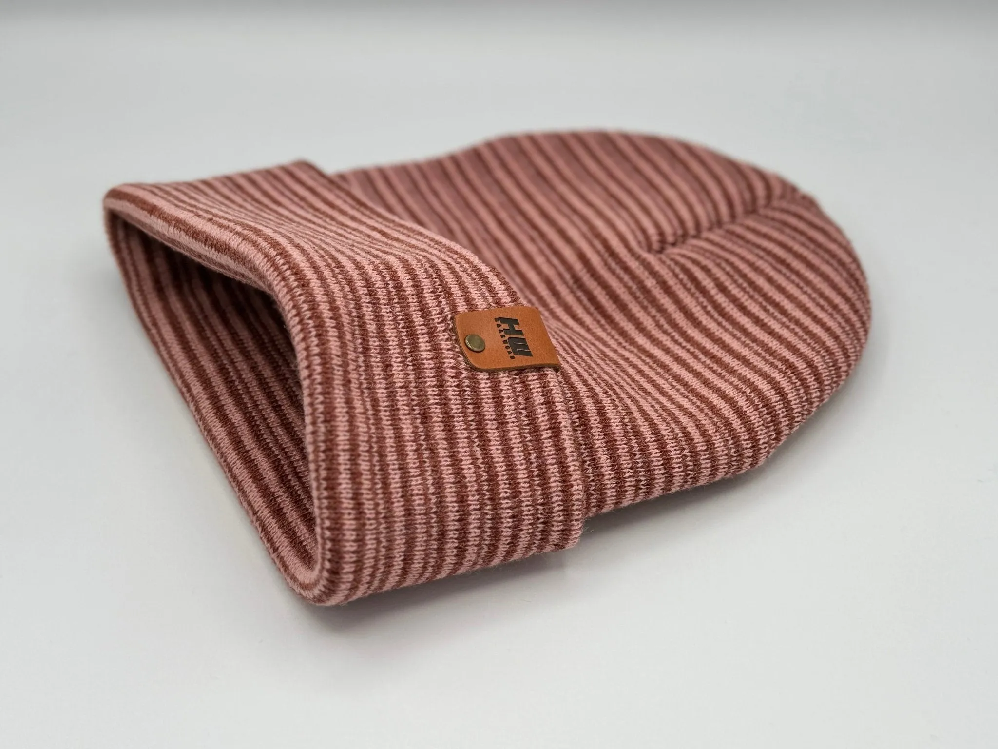 HW6088 HAAKWEAR Traditional Contrast Cuffed Beanie - Pink/Burgundy, Made in USA