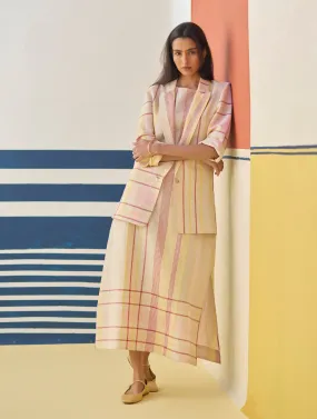 Inara Check Linen Dress With Blazer - Sand