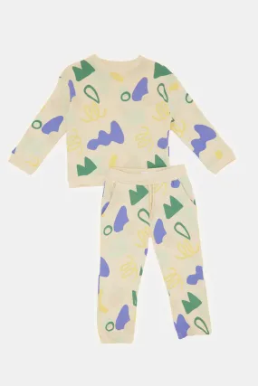 Infant Boys Ecru Splash Printed Jogging Suit Set (2 Piece)