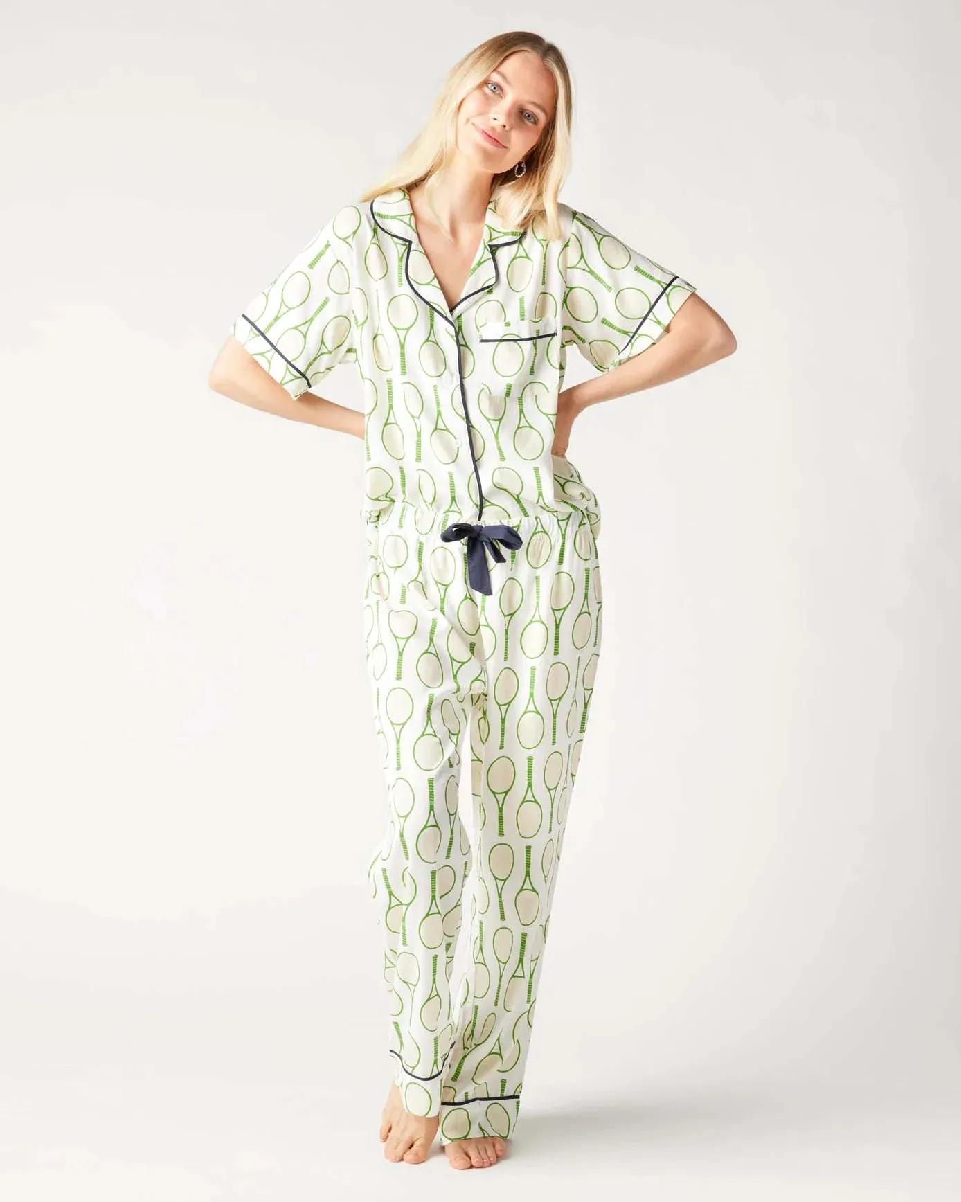 Ladies Katie Kime Tennis Time Pajama Pants Set (Green)