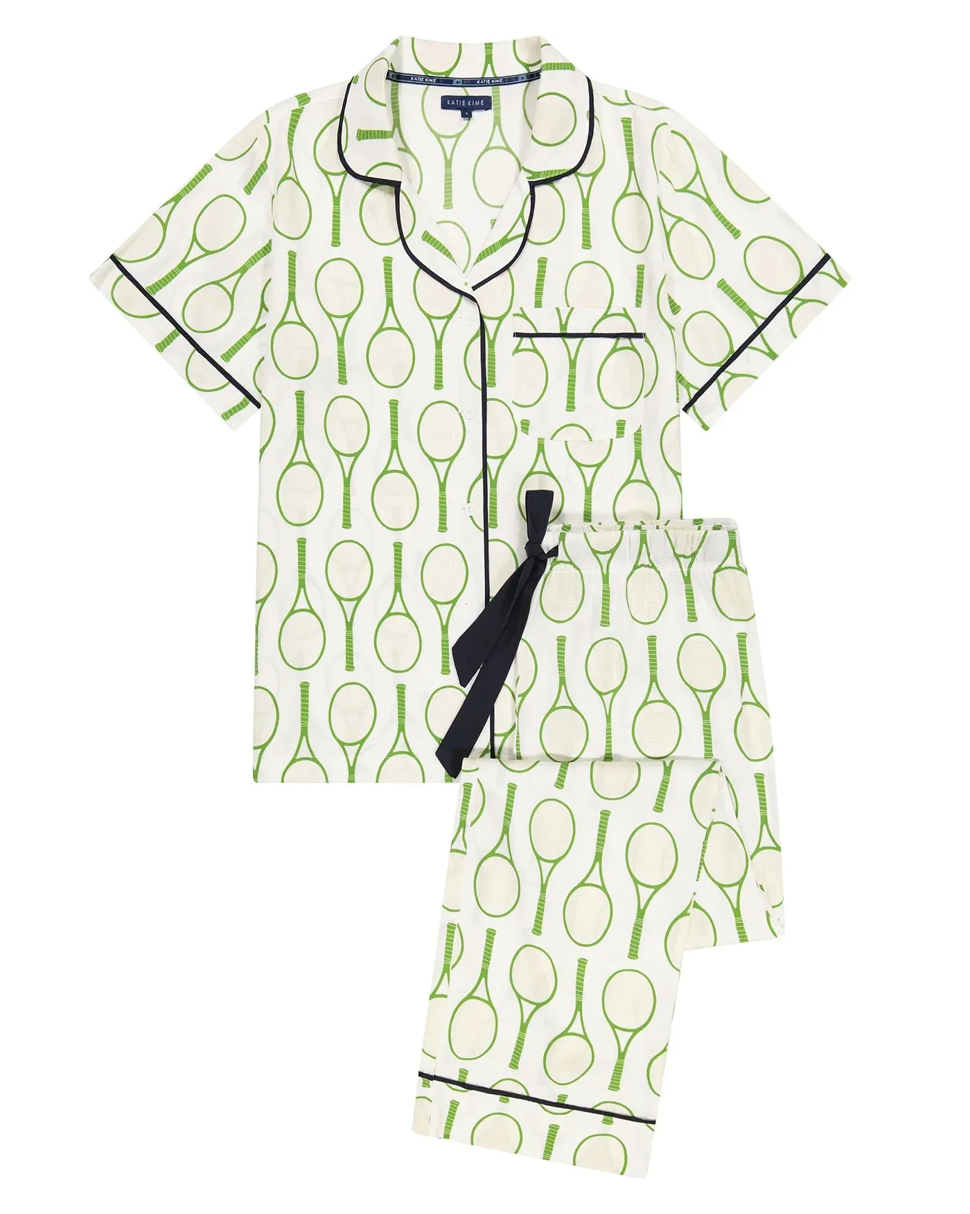 Ladies Katie Kime Tennis Time Pajama Pants Set (Green)