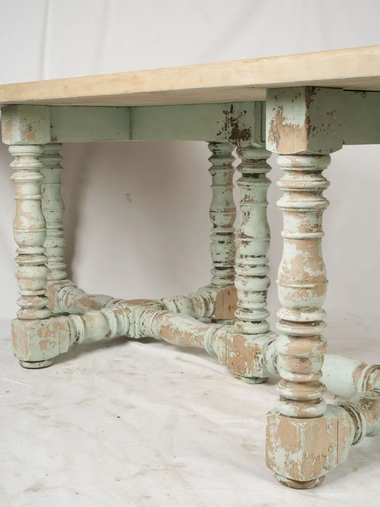 Large Early 20th-Century Oak Dining Table w/ Baluster Legs & mint green patina - 90¼"