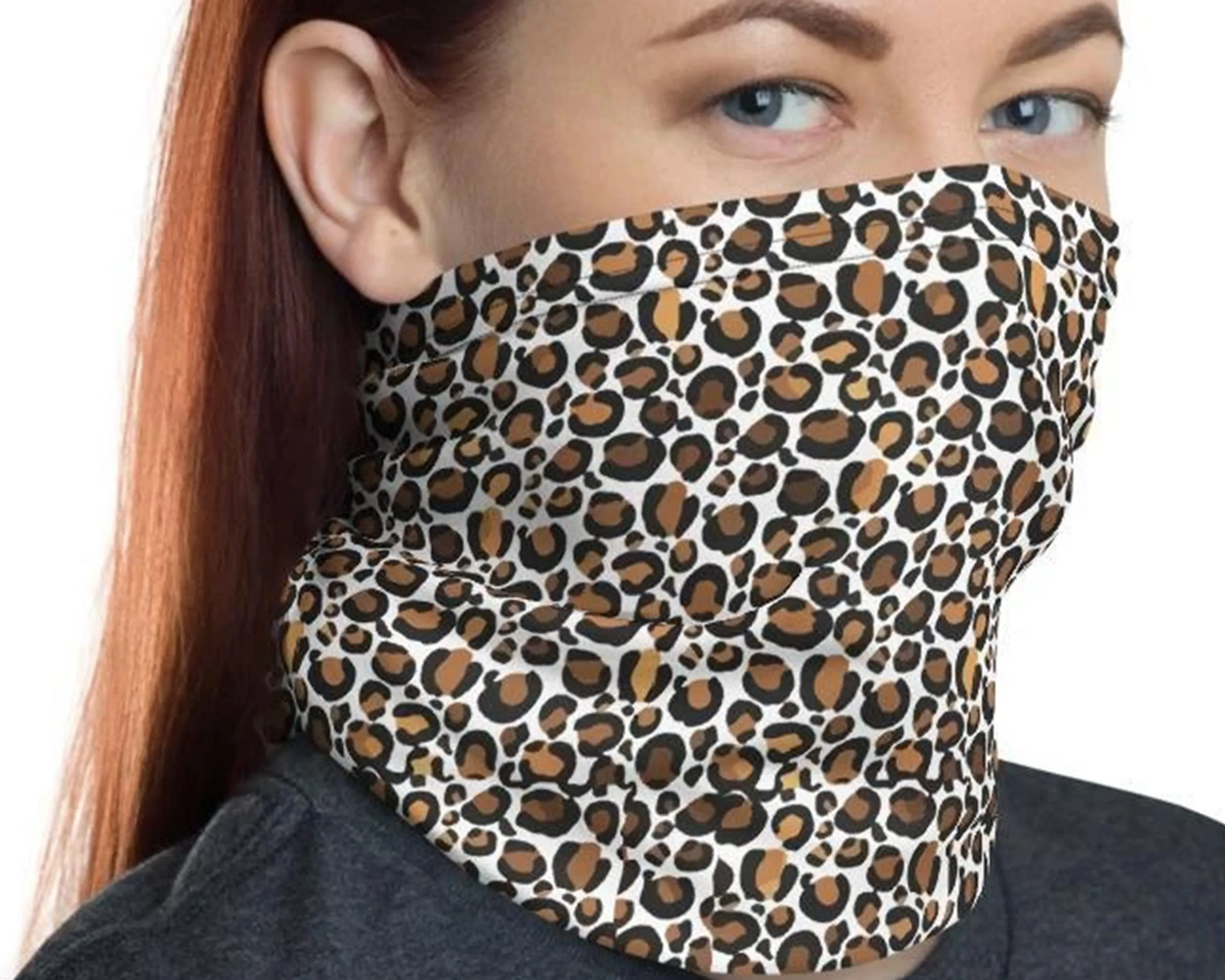 Leopard Cheetah Neck Gaiter, safari modern vintage wild Animal small spots, brown white dots background art Print Mask face Scarf headband