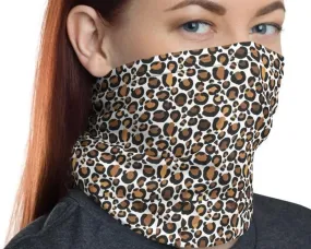 Leopard Cheetah Neck Gaiter, safari modern vintage wild Animal small spots, brown white dots background art Print Mask face Scarf headband