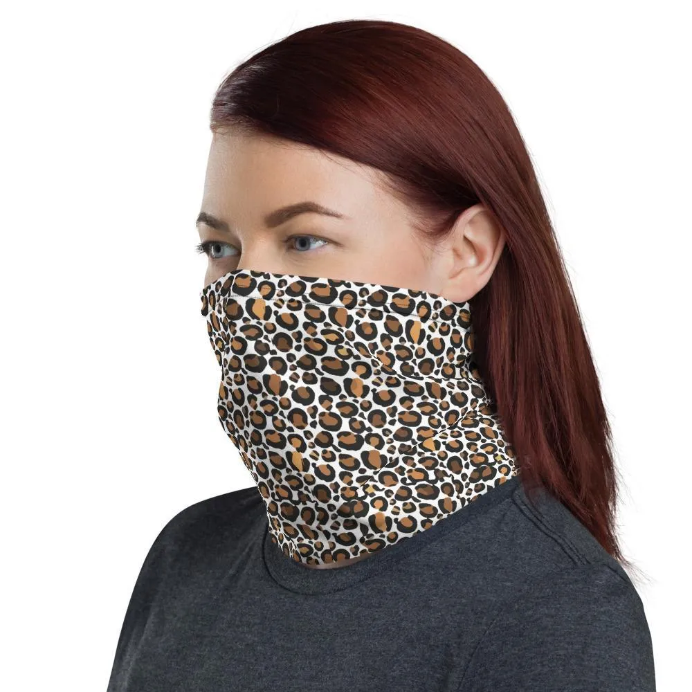 Leopard Cheetah Neck Gaiter, safari modern vintage wild Animal small spots, brown white dots background art Print Mask face Scarf headband