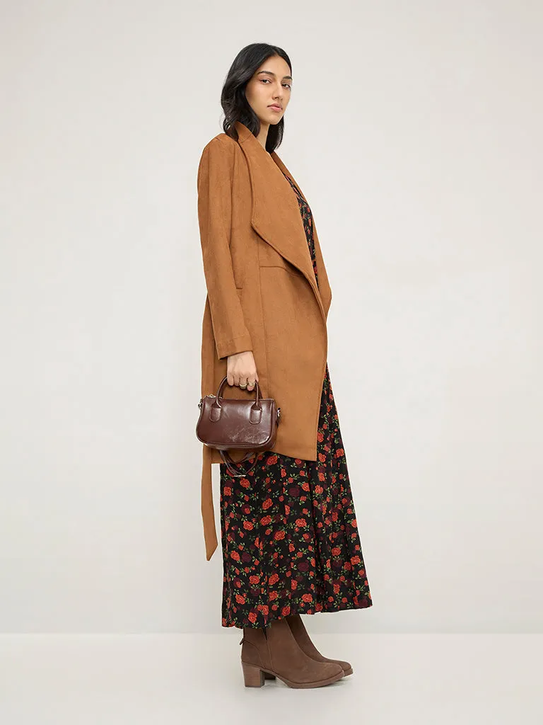 LOV Tan Faux-Suede Coat with Belt