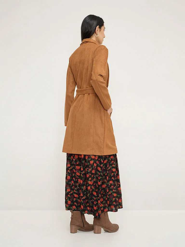 LOV Tan Faux-Suede Coat with Belt