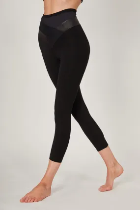 Medium Compression 7/8 Leggings with Mesh Panel High Waistband Black