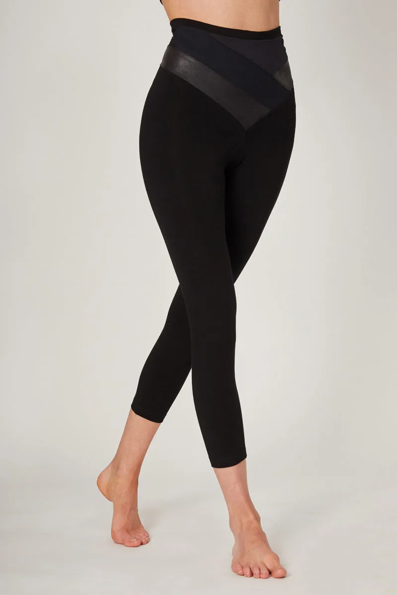 Medium Compression 7/8 Leggings with Mesh Panel High Waistband Black