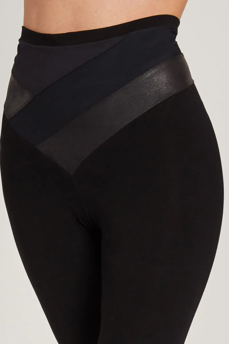 Medium Compression 7/8 Leggings with Mesh Panel High Waistband Black