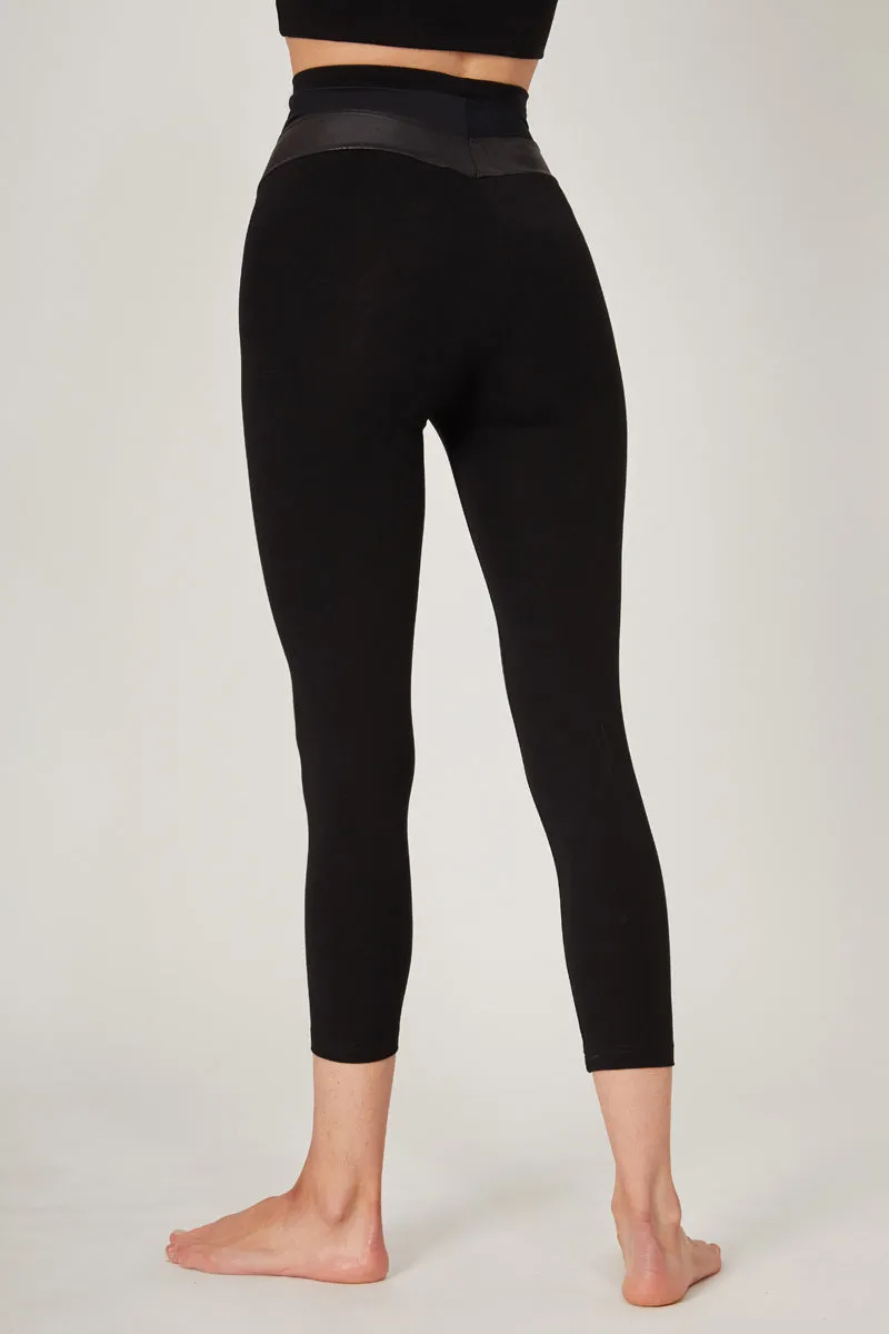 Medium Compression 7/8 Leggings with Mesh Panel High Waistband Black