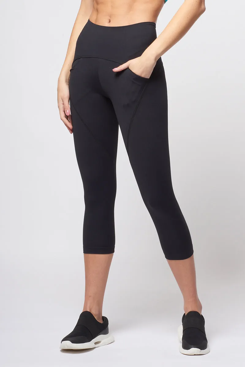 Medium Compression Cropped Legging with Pockets Black