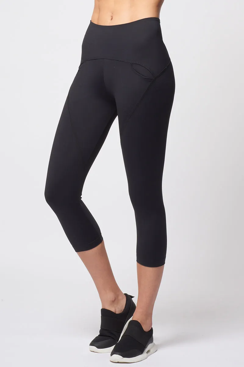 Medium Compression Cropped Legging with Pockets Black