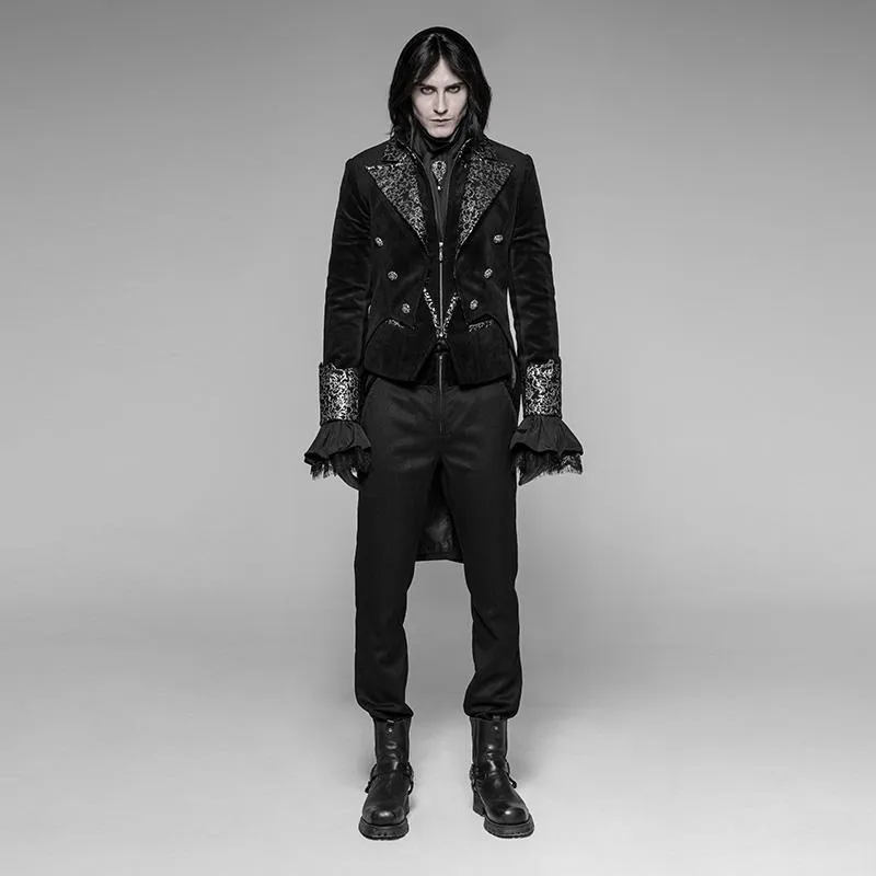 Men's Goth Brocade Trimmed Tailcoat