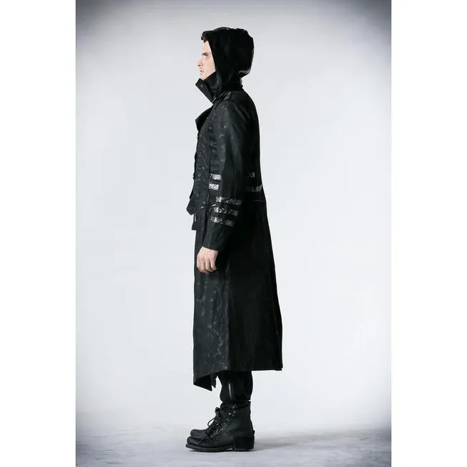 Men's Gothic Black Stretch Twill Fabric Chef Faux Leather Coat