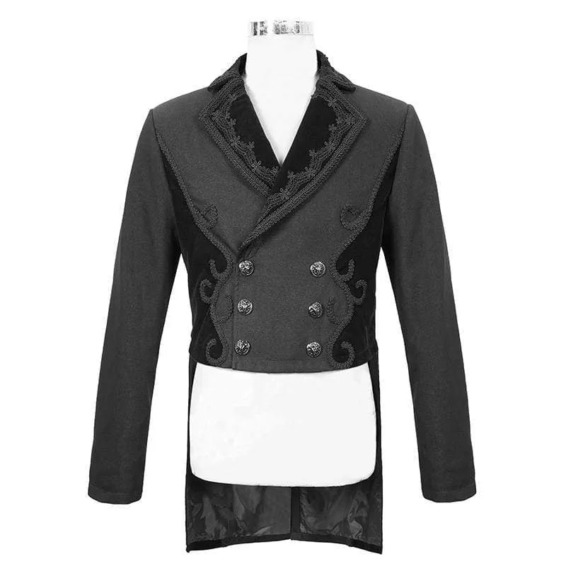 Men's Gothic Double-breasted Jacquard Swallow-tailed Suit Coat Black