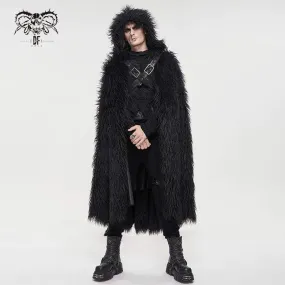 Men's Gothic Faux Fur Buckle Coat with Hood