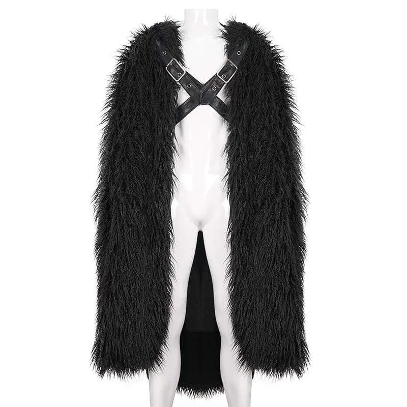 Men's Gothic Faux Fur Buckle Coat with Hood