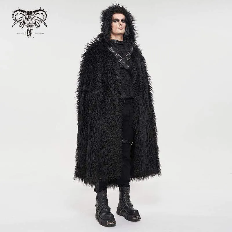 Men's Gothic Faux Fur Buckle Coat with Hood