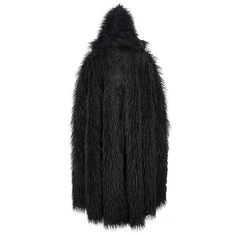 Men's Gothic Faux Fur Buckle Coat with Hood