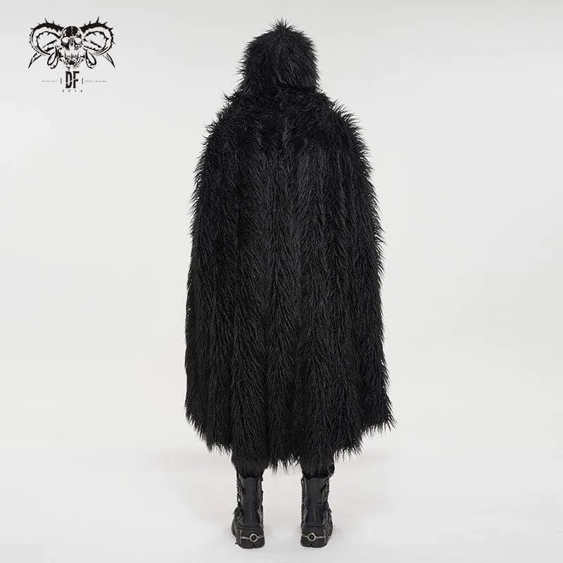 Men's Gothic Faux Fur Buckle Coat with Hood