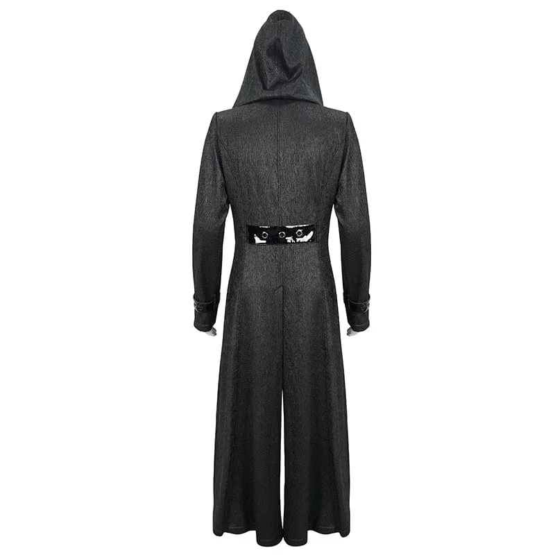 Men's Gothic Faux Leahter Splice Long Coat with Hood