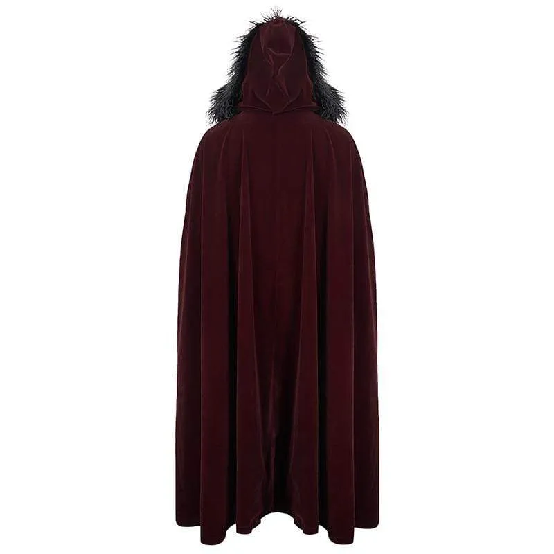 Men's Gothic Floral Long Coat with Hood Red