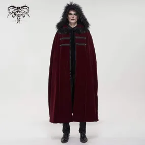 Men's Gothic Floral Long Coat with Hood Red