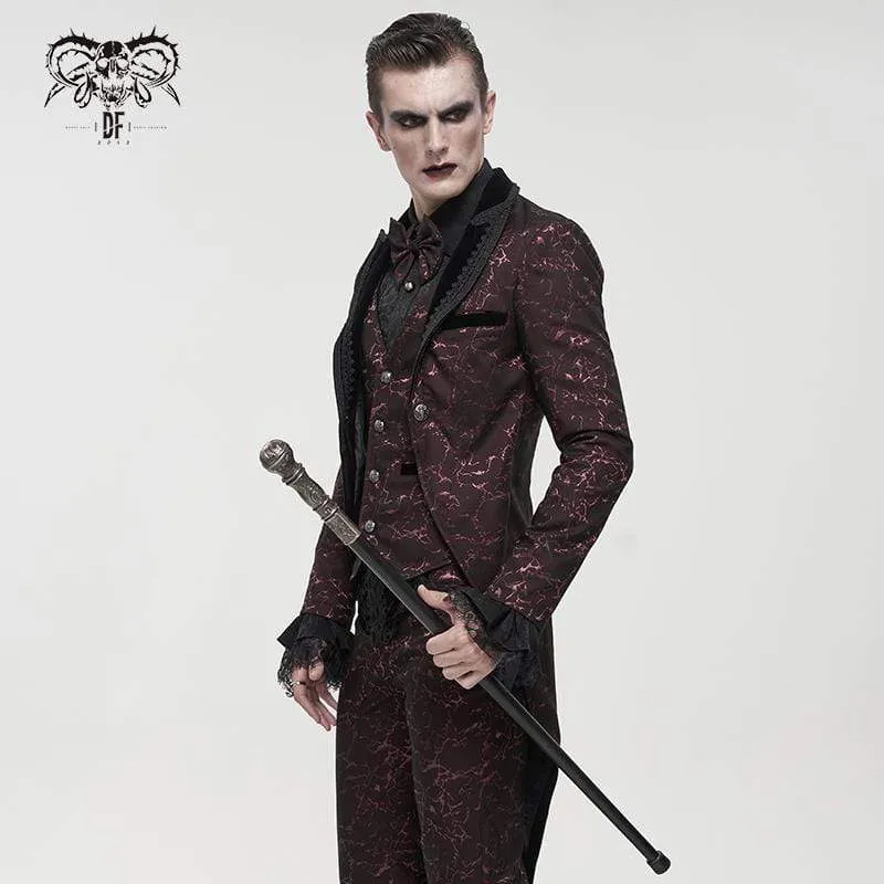 Men's Gothic Floral Swallow-tailed Coat Red